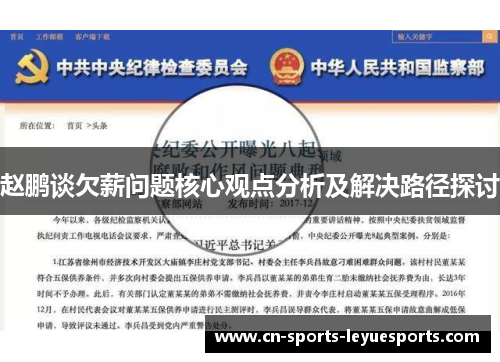 赵鹏谈欠薪问题核心观点分析及解决路径探讨